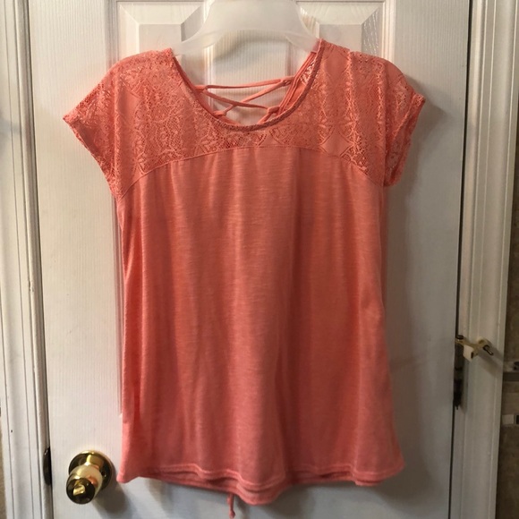 Coral Blouse with a Lace Up Back - Picture 1 of 2